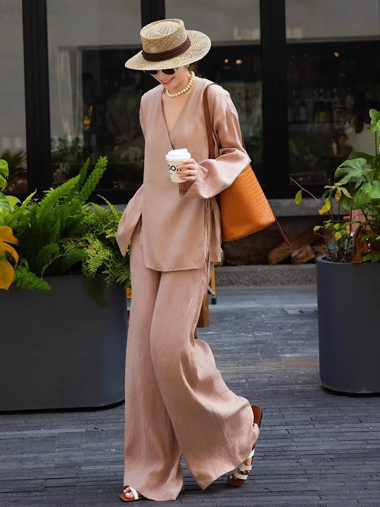 Ele Ladylike Khaki Long Sve irt Hose mit weitem Bein Zweiteiliges Set Frühherbst Chinesisches Sle High End Faion Damen Ens...