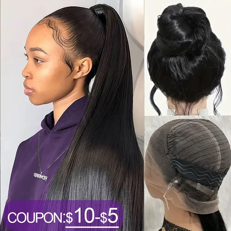 Peluca con cordón y correa oculta, pelucas con malla Frontal 360, cabello humano, 250% de densidad, Frontal recto, pelucas de cabello humano de encaje completo 360 para mujeres