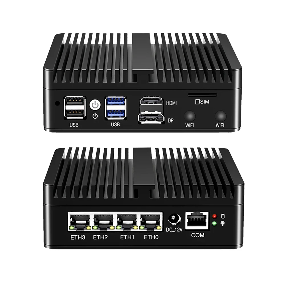 Fanless Intel N100 Industrial Mini Computer 4G SIM 4x2.5G LAN PfSense Firewall Soft Router Celeron N5100 N6000 Home Office PC
