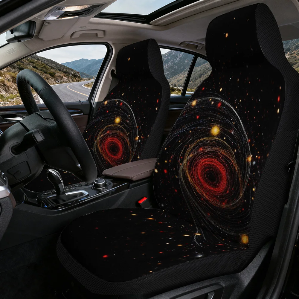 2D Flat Printing, 2pcs, Elegant Cosmic Swirls And Stars Design Car Seat Covers, Keeps Front Seats Clean During Everyday Driving,
