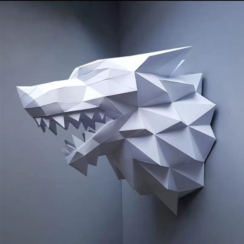 Wolf Paper Model Red Dragon Head Papercraft Hand Made Art Sculpture Model 3D Puzzles Wall Decorations Home Decor DIY Toys