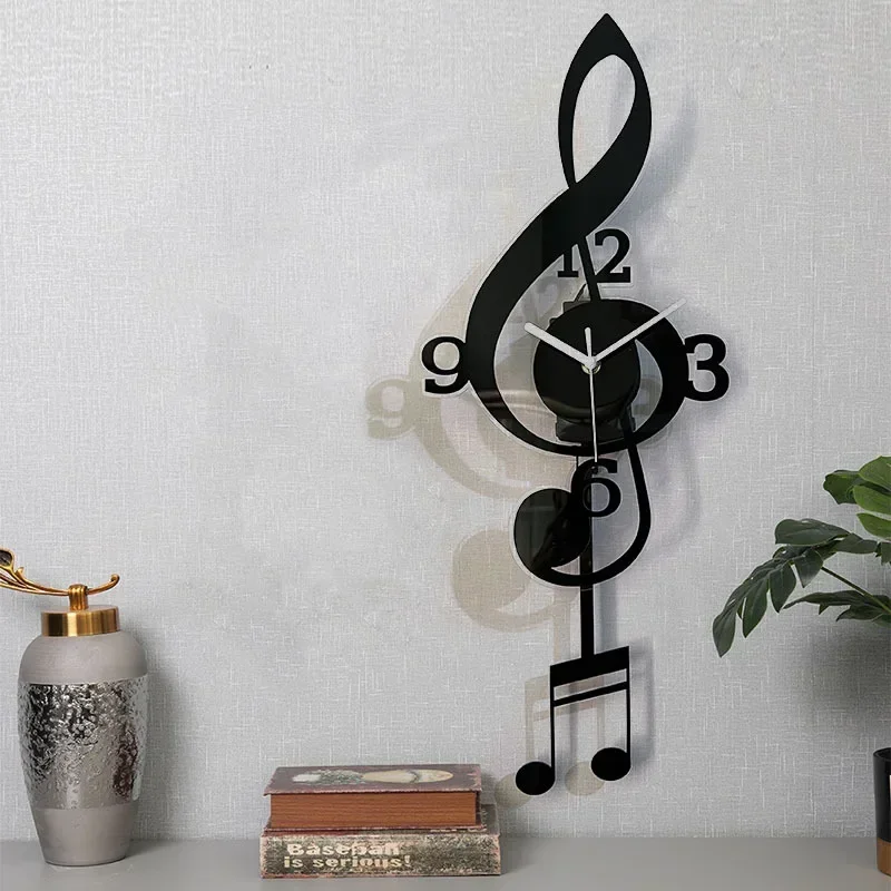 Creative Fashion Music Symbols Living Room Swing Wall Clock Home Decoration Simple Clock Modern Design Silent Swing Wall Clock