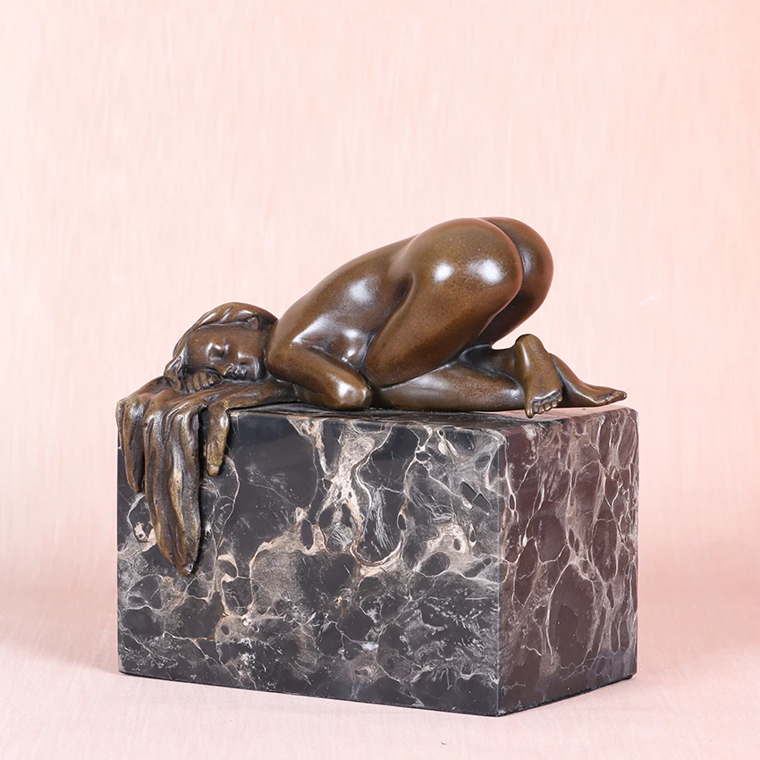 Imagem -06 - Dormir Nude Menina Estátua Mulher Escultura Quente Elenco Bronze Base de Mármore nu Arte Feminina