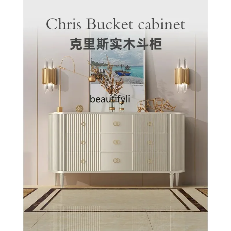 A503  New style American light luxury chest of drawers cabinet designer living room wall solid wood storage cabinet