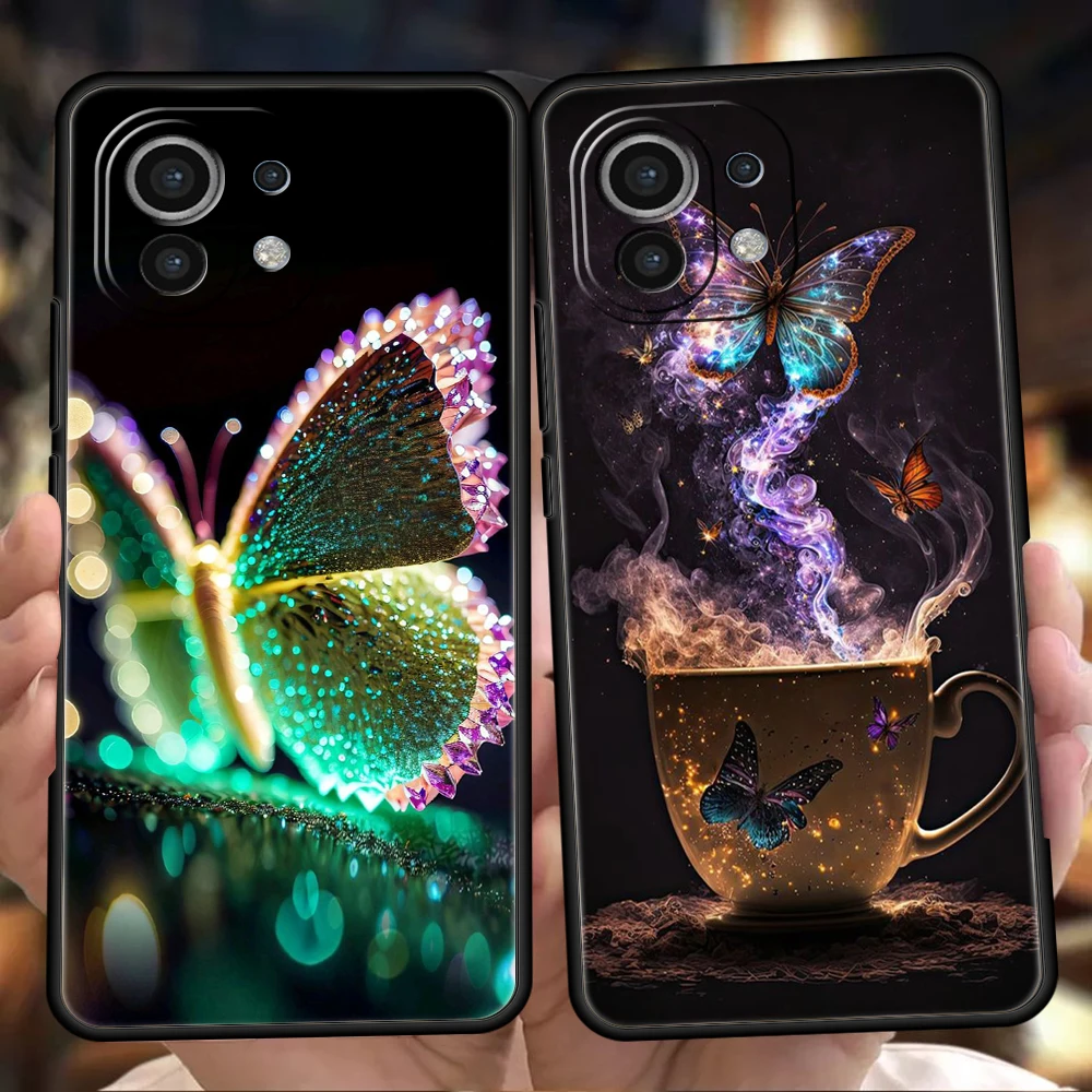 Luxury Butterfly Glitter Clear Phone Case Cover for Xiaomi Mi 15 14 13 12 11 Ultra 14T 13T 12T 11T 10T Pro Lite 5G Silicone Capa