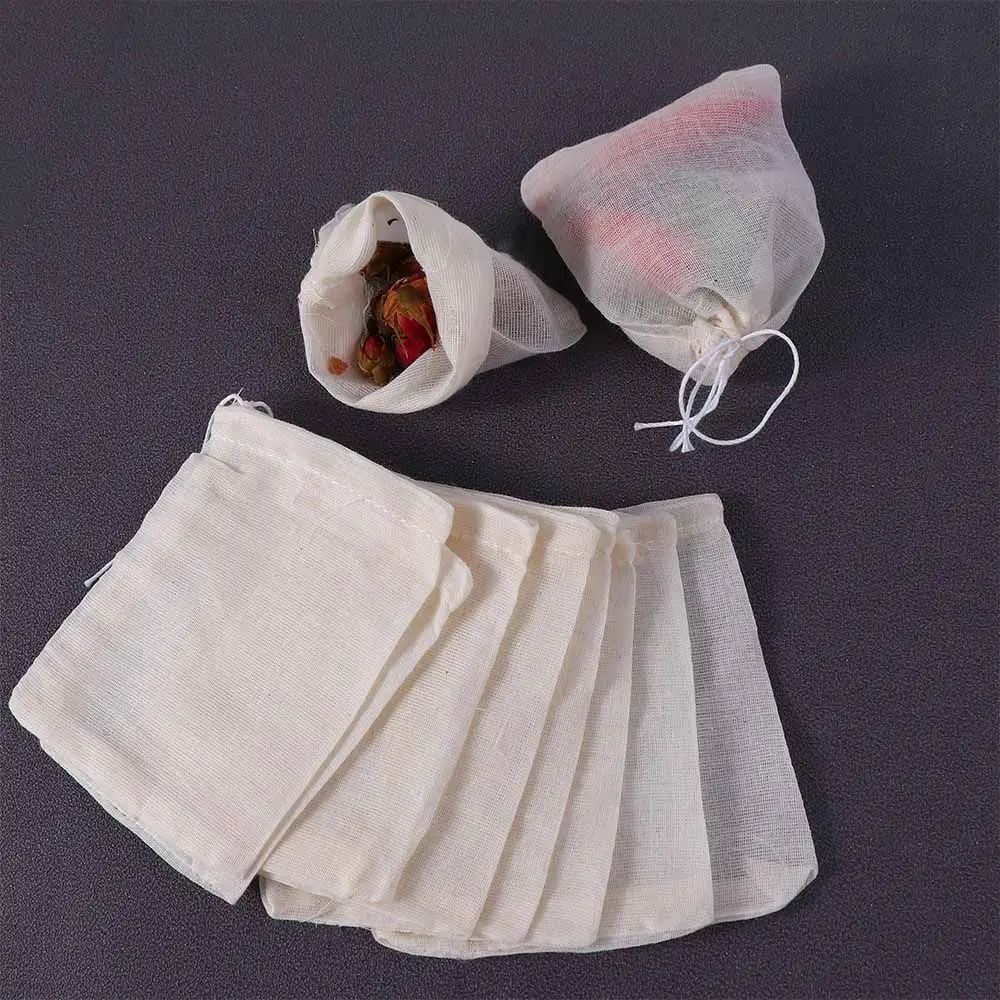 Natural Reusable Portable Food Packing Bags Tea Filter Cotton Pouch Drawstring Bags Muslin Bag Sachet Bag