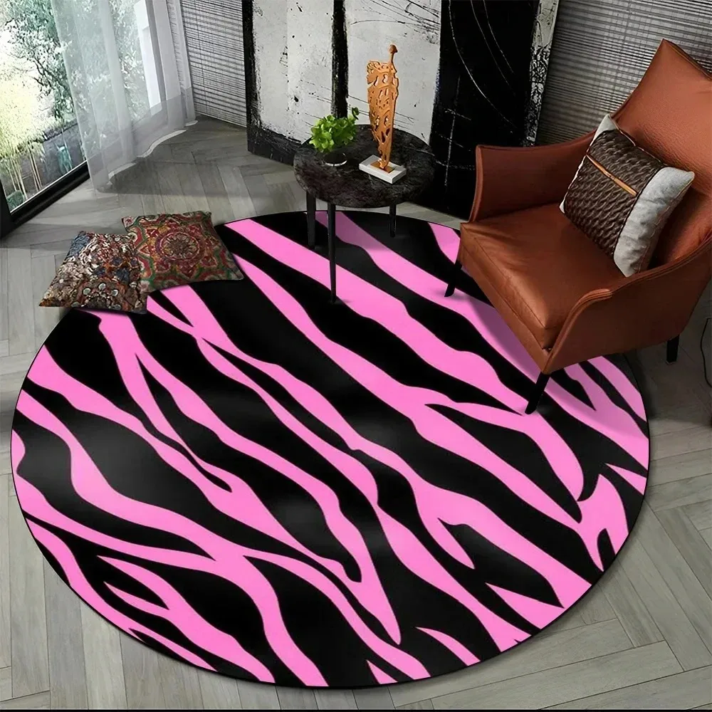 Pink Black Zebra Print Round Area Rug Floor Mat Fashion Animal Stripe Print Carpet for Living Room Bedroom Home Decor