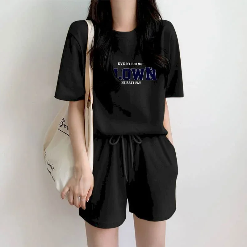 

Sporty Short Sets Women Outfits Loose Summer Short Sleeve Tops Shorts Tracksuit Two Piece Set Korean Fashion Casual Women Suit