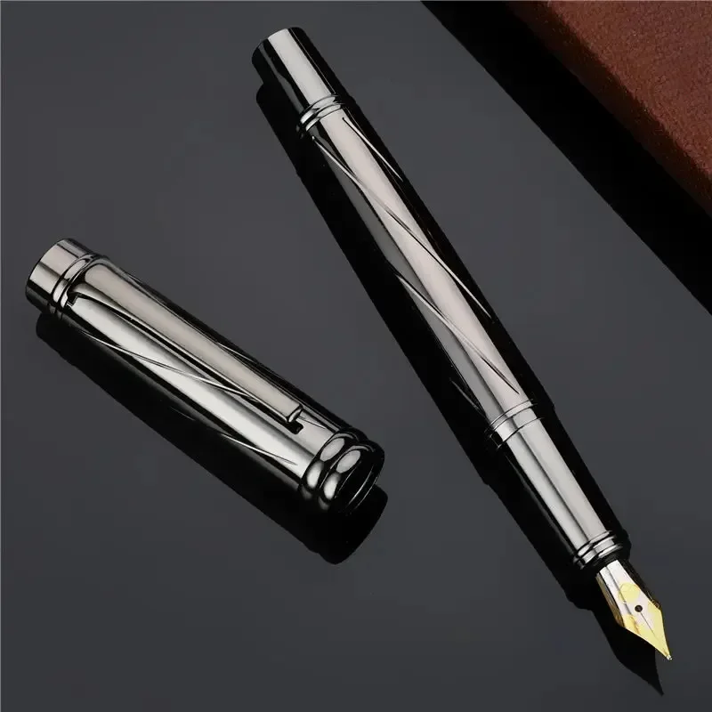 

High Quality Metal Calligraphy Fountain Pen Luxury Signature Silver Plating Ink Pen Nib School Office Stationery Supplies 03872