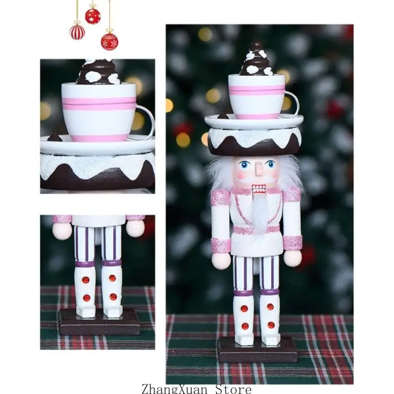 Weihnachts-Dessert-inspirierte Nussknacker-Figur aus Holz, Dekor, 25,4 Tischakzent mit quadratischer Basis für Kaffee – Detail 10