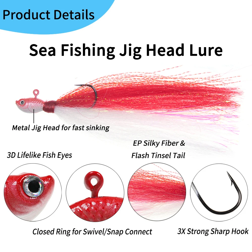 ICERIO 10g 14g 28g Multicolors Jig Head Streamer Fly Saltwater Fishing Fast Sinking Artificial Lure Bait for Trout Bass Pike