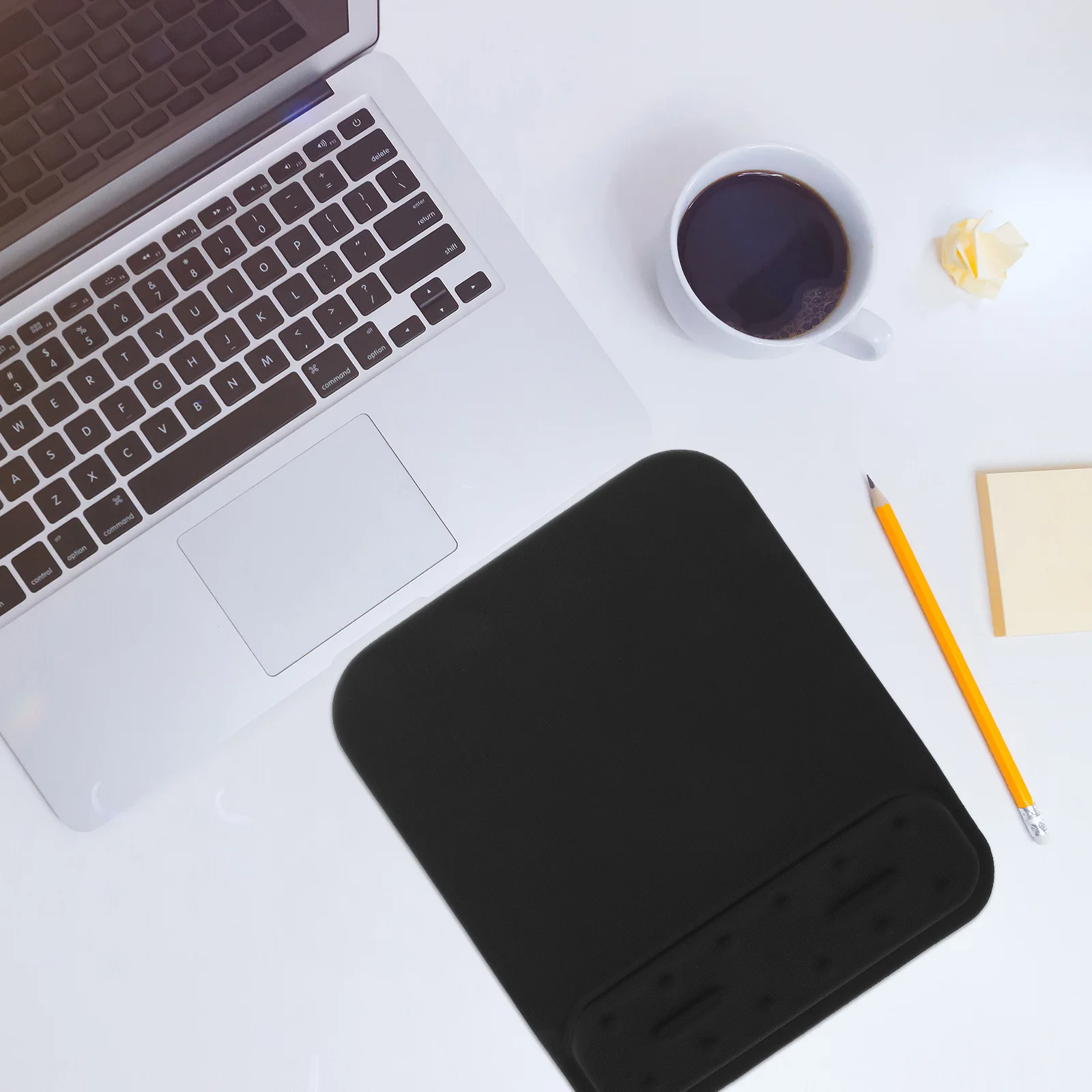 

Large Memory Cotton Wristband Mouse Pad Black Ergonomic Support Non-Slip Base Comfortable Office Computer Desktop