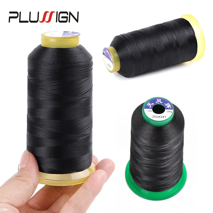 Large Roll Hair Weaving Thread For Making Wig 1Roll Black Nylon Sewing Thread C Shape Curved Needles 6Cm 12Pcs Wig Making Tools