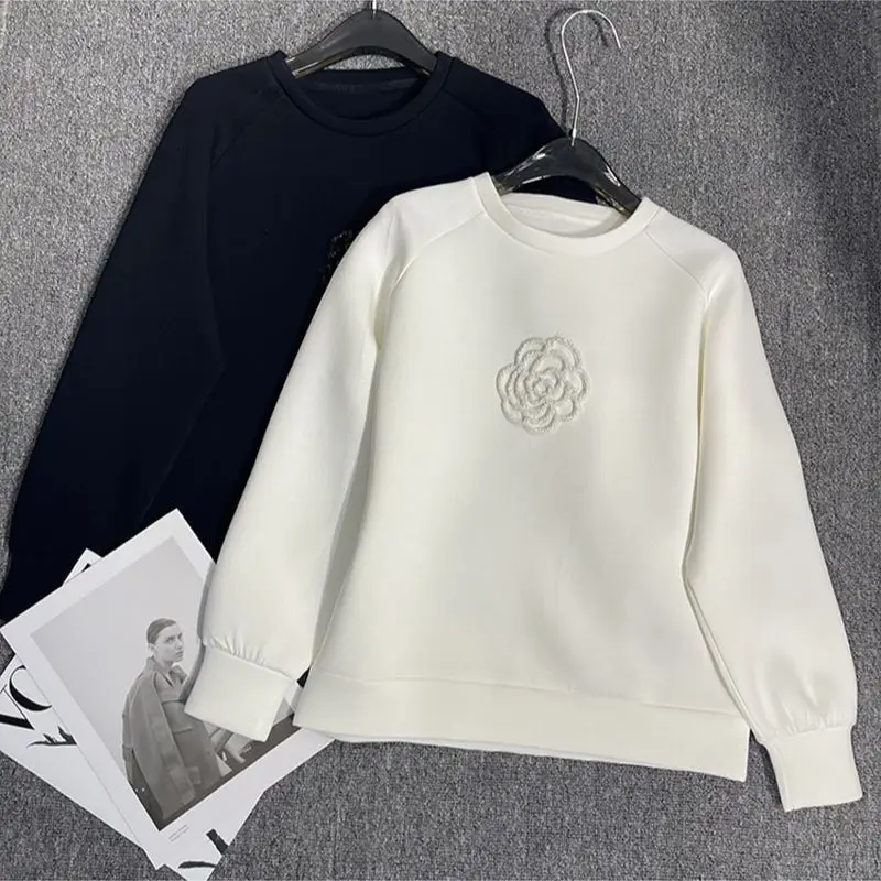 Korean Fashion Black White Pullovers O Neck Sweatshirts Patchwork Tops Autumn Winter Long Sleeve Kawaii Pulls Streetwear Casual