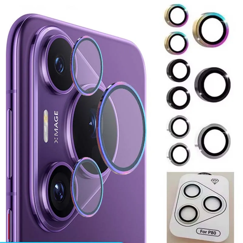 

for Huawei Pura 90 Pro Max Camera Cover Cap Colorful Metal Ring Tempered Glass Lens Protector Anti Break Hard Film Glass