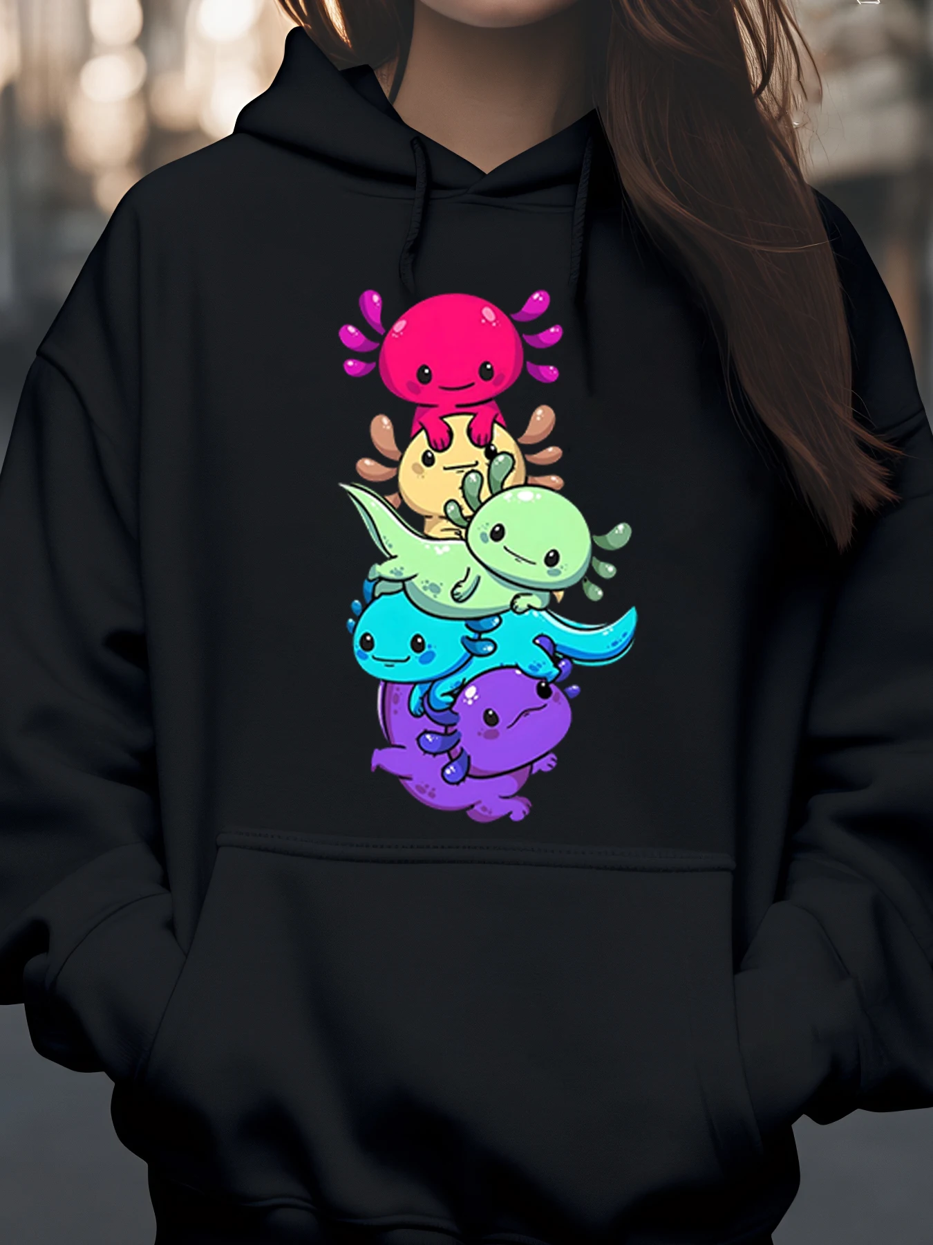 هوديي ملون بطباعة مكدس Axolotl لملابس غير رسمية للأطفال والكبار #1