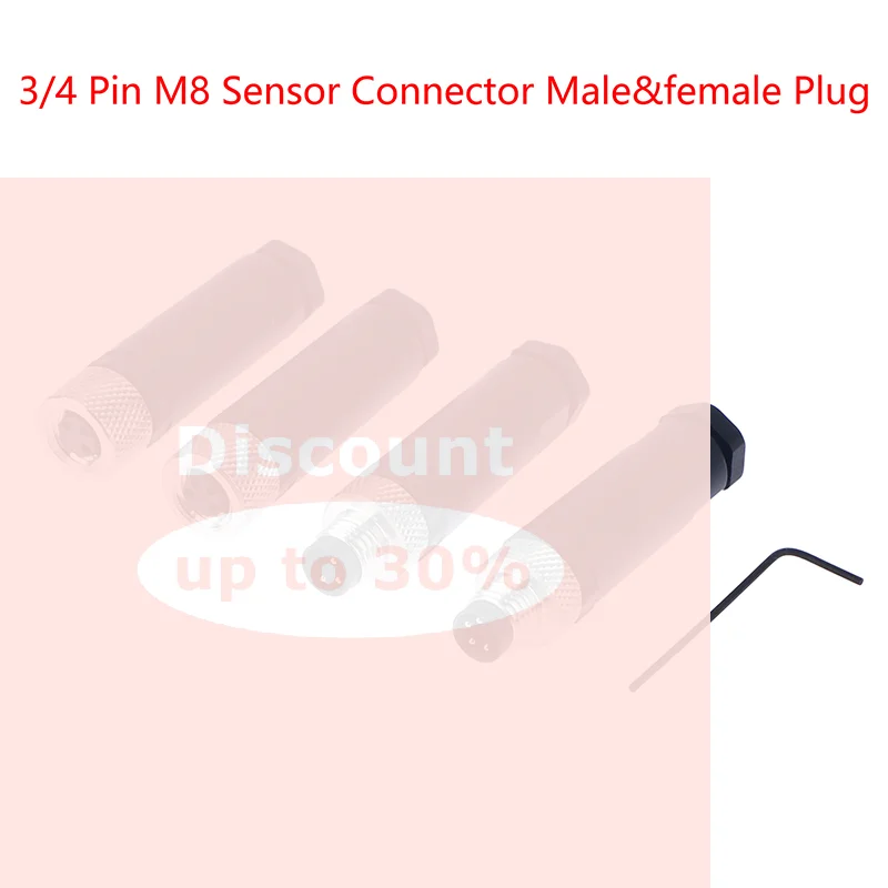 [M8 Sensor Connector Waterproof Male&female Plug Screw Threaded Plug Coupling 3 4 Pin Flange Socket Back Mount]