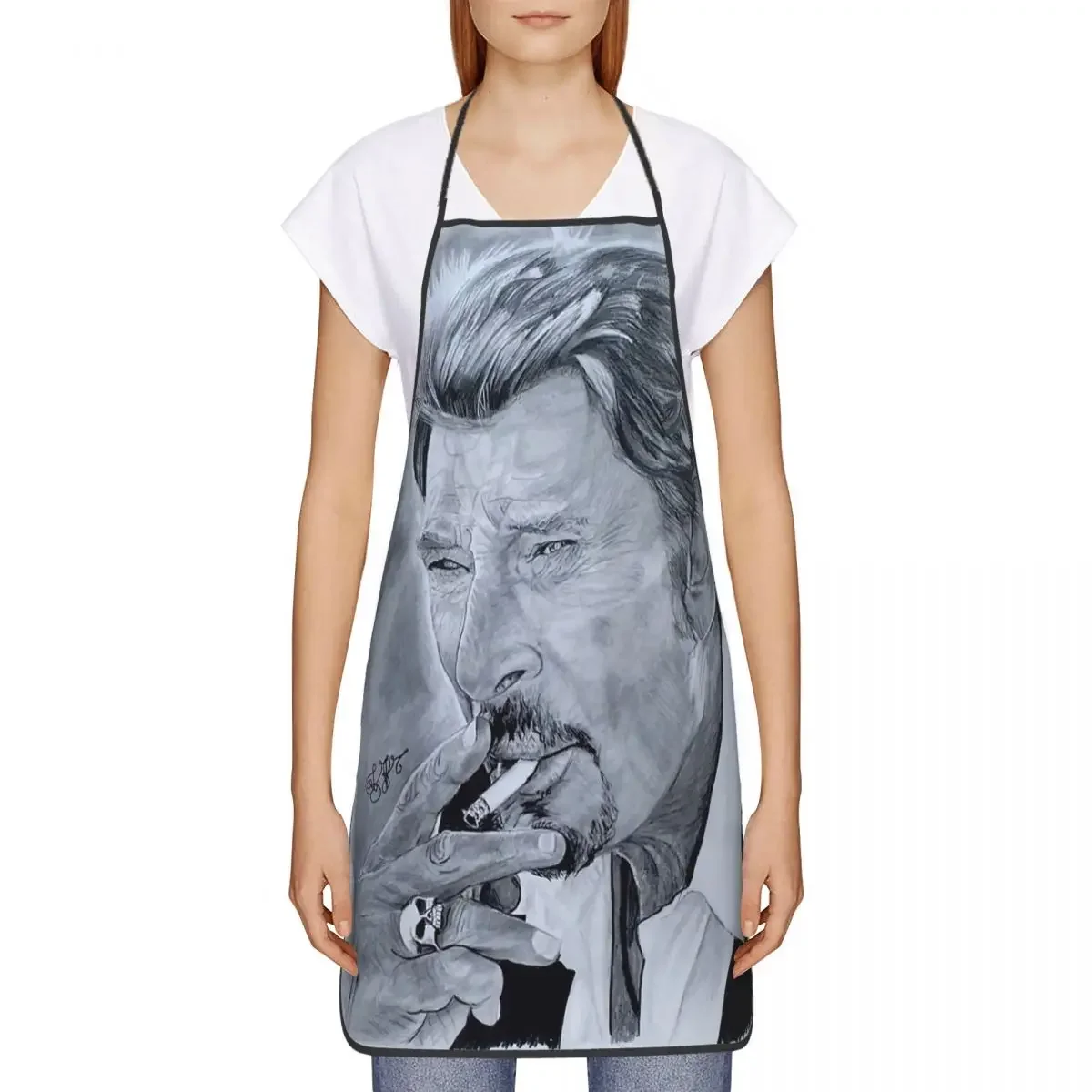 Unisex Portrait De Johnny Hallyday Kitchen Chef Cooking Baking Apron Women Men French Rock Singer Tablier Cuisine for Gardening