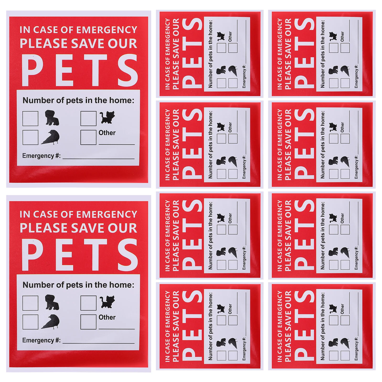 

10 Sheets Stickers Emergency Pets Finder Window Accessories Door Decal