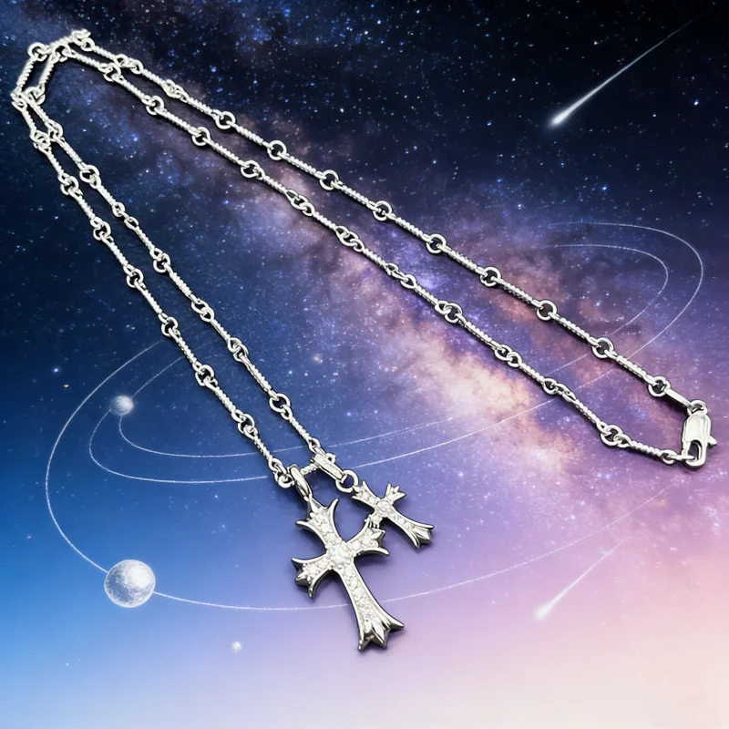 

925 Silver White Gold Necklace, Men's and Women's White Diamond Pendant, Sweater Chain, Classic Style, Trendy Brand