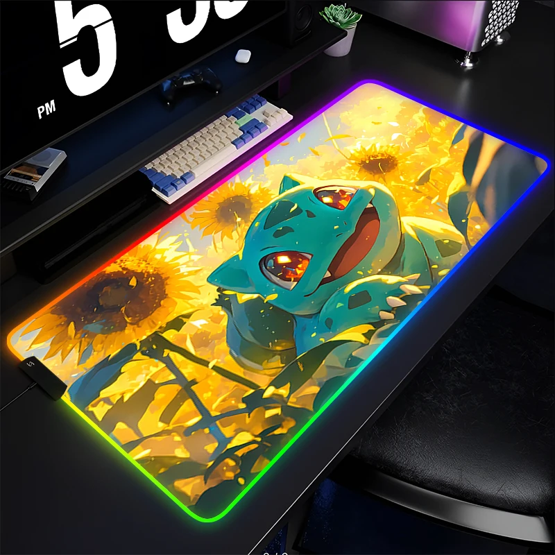 

Computer Backlight Rubber Mouse Pad P-Pokemon Bulbasaur RGB Gaming MousePad LED Gamer keyboard pad XXL PC Desk Mat tapis souris