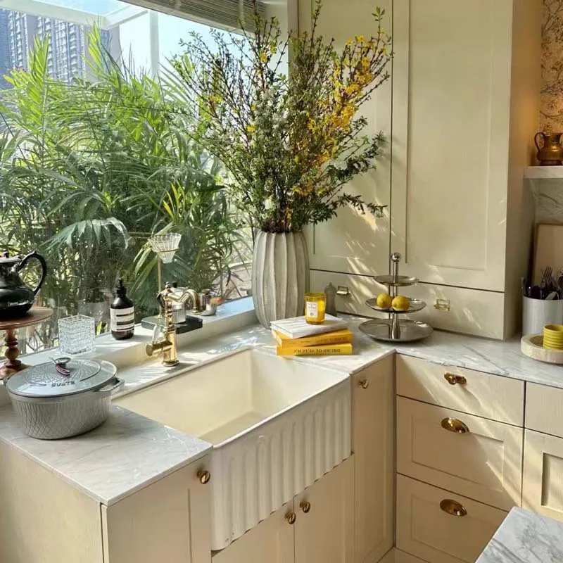 kitchen vegetable basin double-sided sink ceramic large single tank under the counter basin cabinet basin