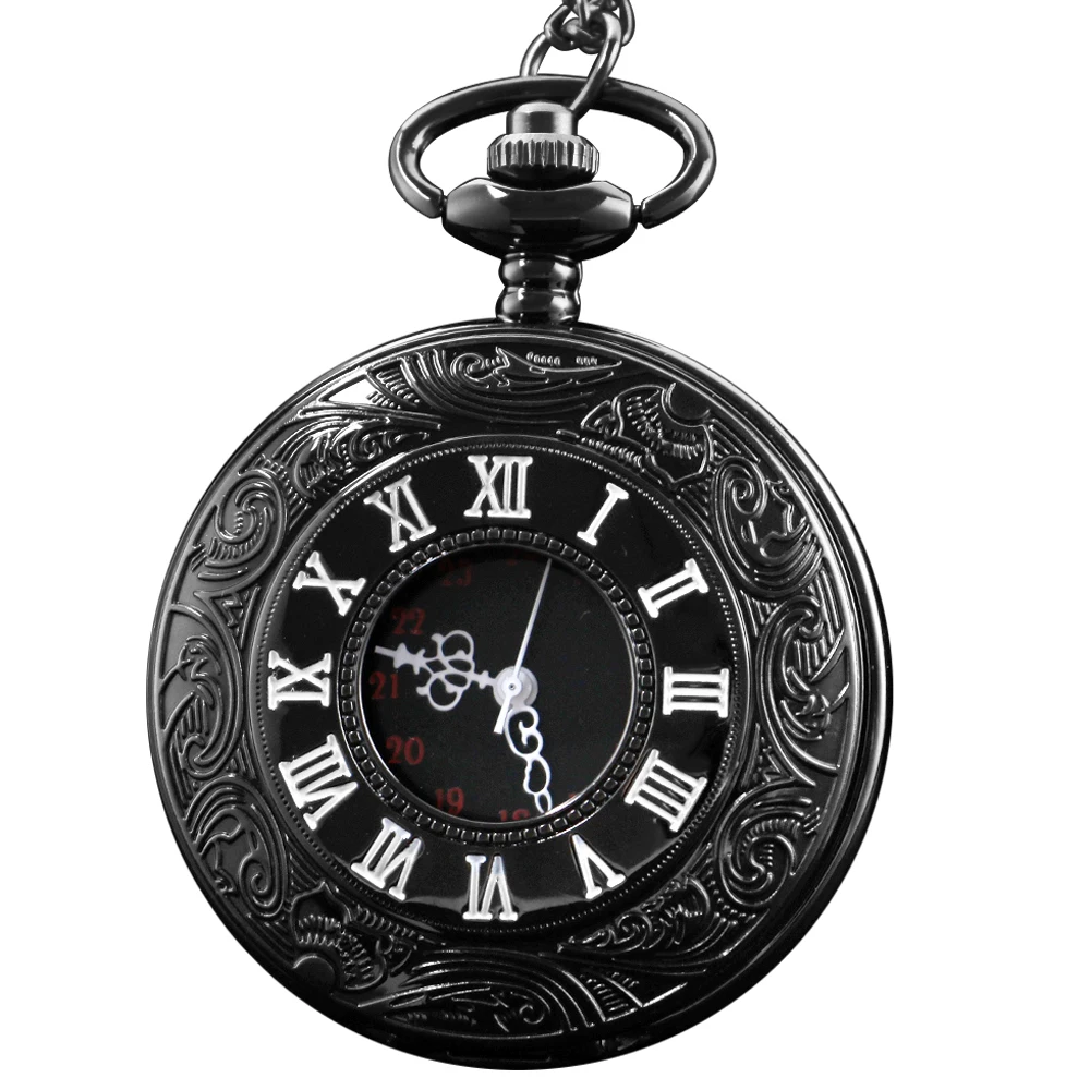 Orologio da taschino al quarzo classico retrò nero con numeri romani vuoti, mini orologio con pendente per collana per regali di festa per uomini e donne
