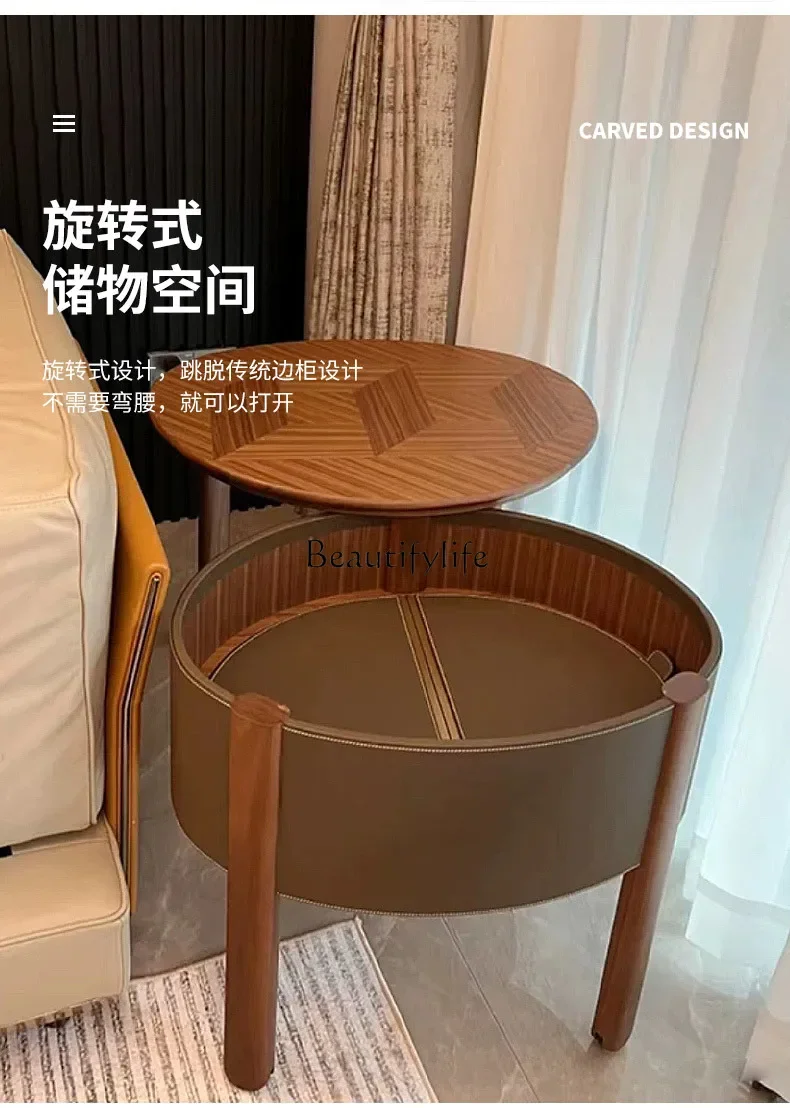 

yj9 Walnut sofa edge corner few living room leather universal wheel small coffee table bedroom