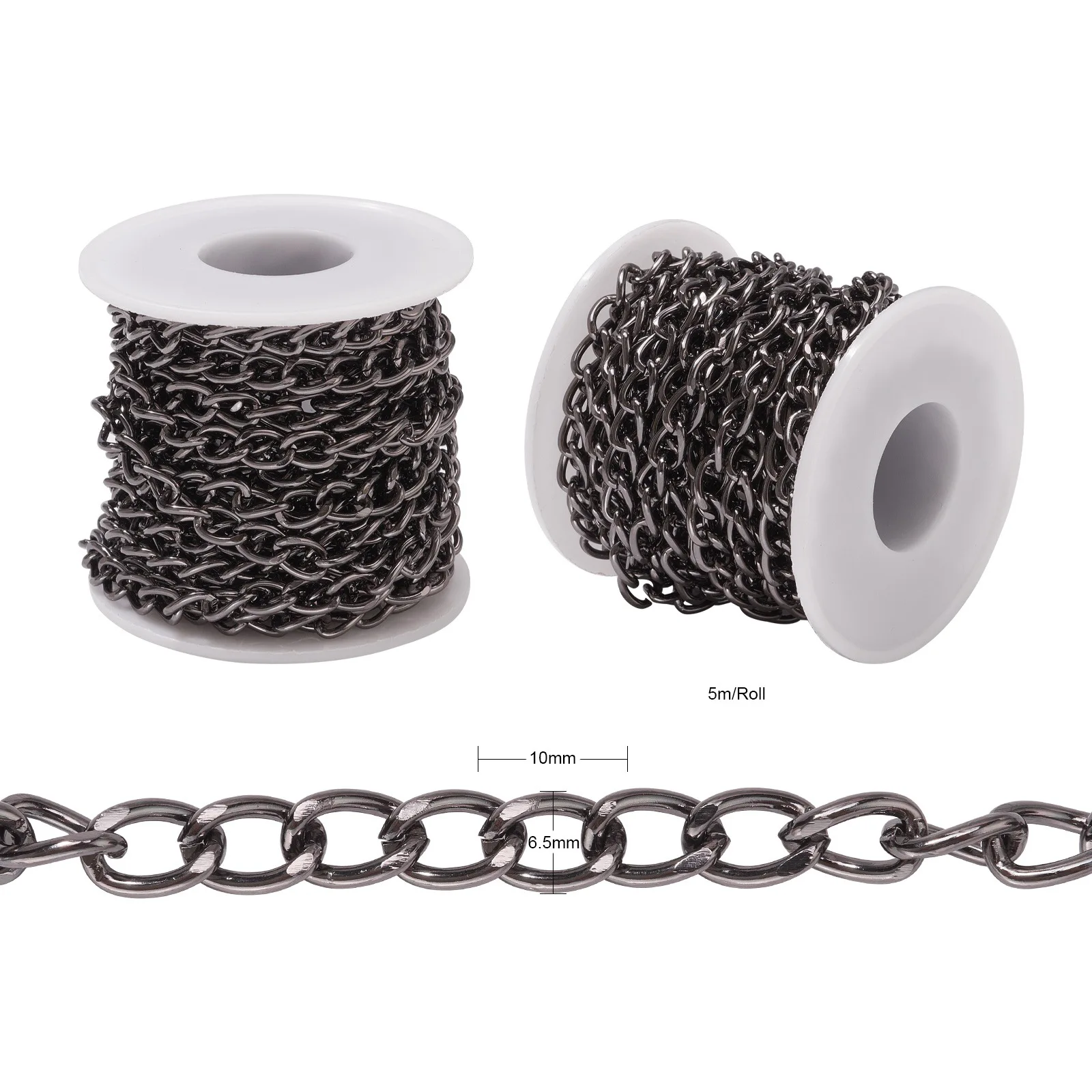 Unwelded Metal Chain Roll, Alumínio Curb Chains, Twisted Link, Spool para pulseira, colar, fazer jóias, preto, 5m