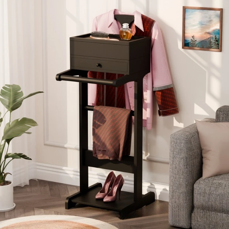 Simple vertical solid wood hanger floor-to-ceiling bedroom coat rack household mobile wooden hanging clothes storage rack