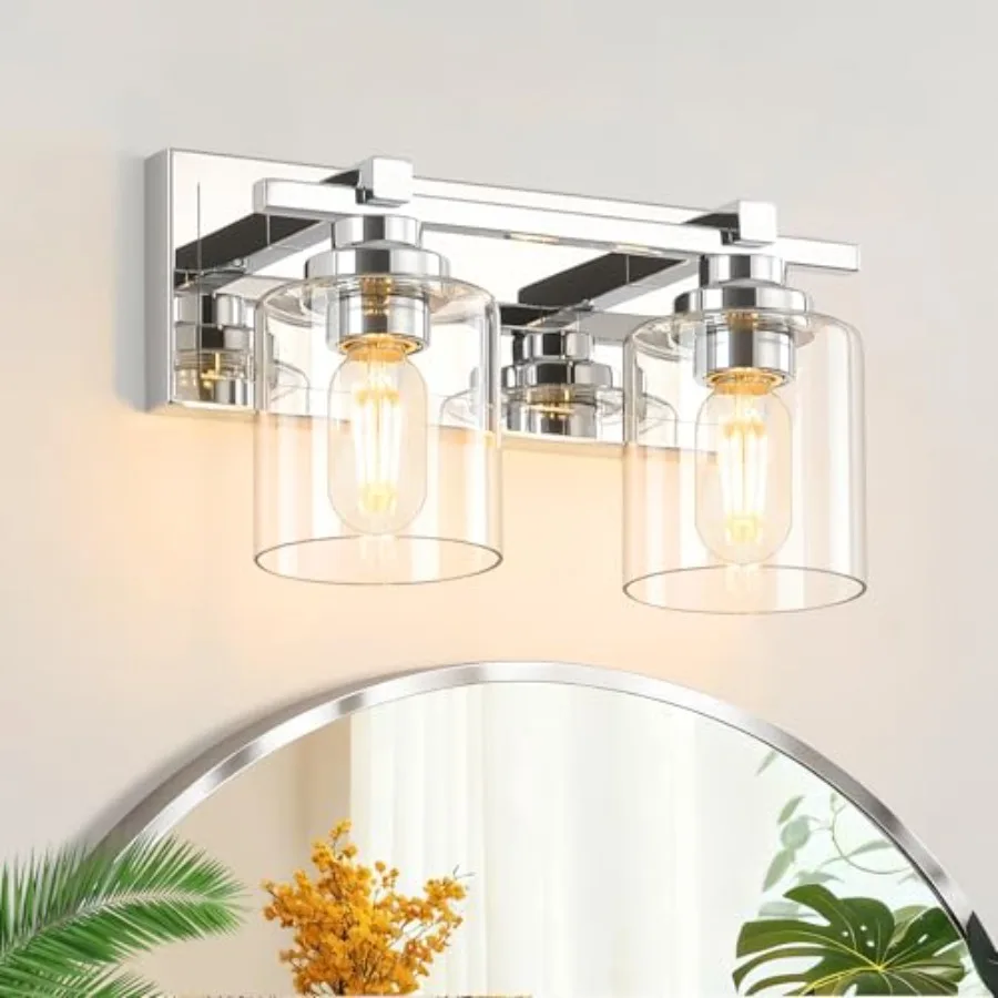 

2 Light Modern Bathroom Light Fixtures Over Mirror, Chrome Vanity Lights for Bathroom Wall Sconces with Clear Glass Shades, E26