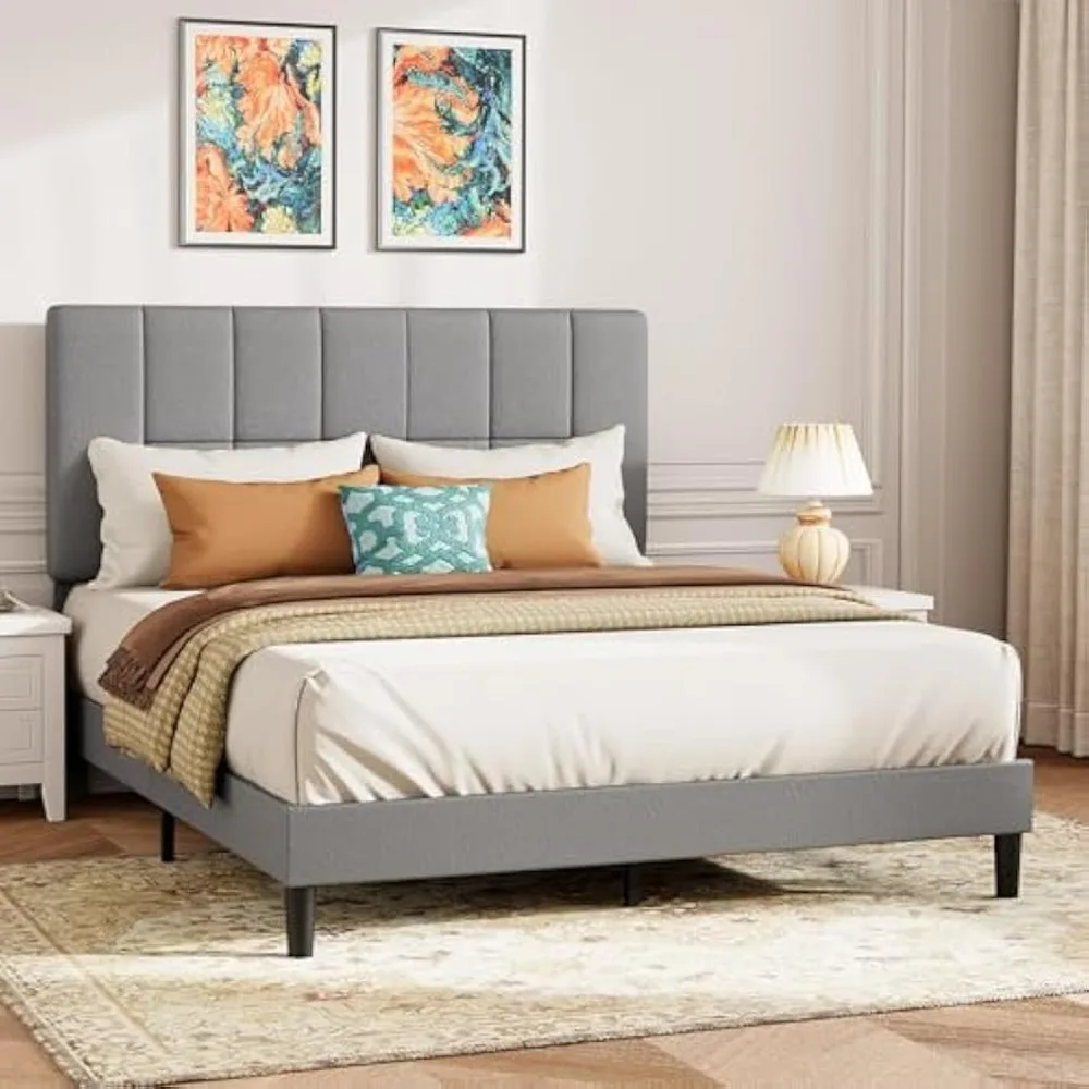 

Queen Size Platform Bed Frame with Fabric Upholstered Headboard and 12 Wooden Slats Support,Upholstered Platform Bed
