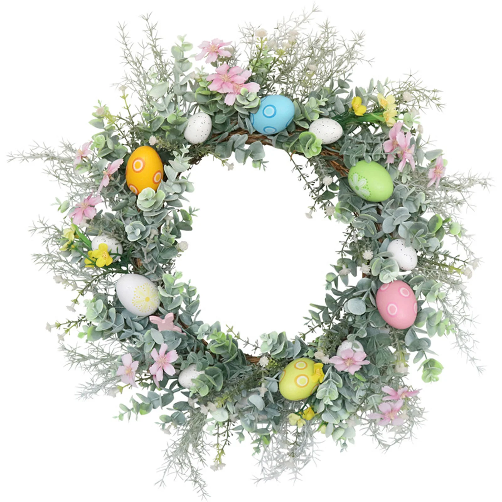 

50cm Easter Eggs Spring Garland Door Wall Hanging Ornaments Artificial Plant Wreath Festival Party DIY Home Decoration