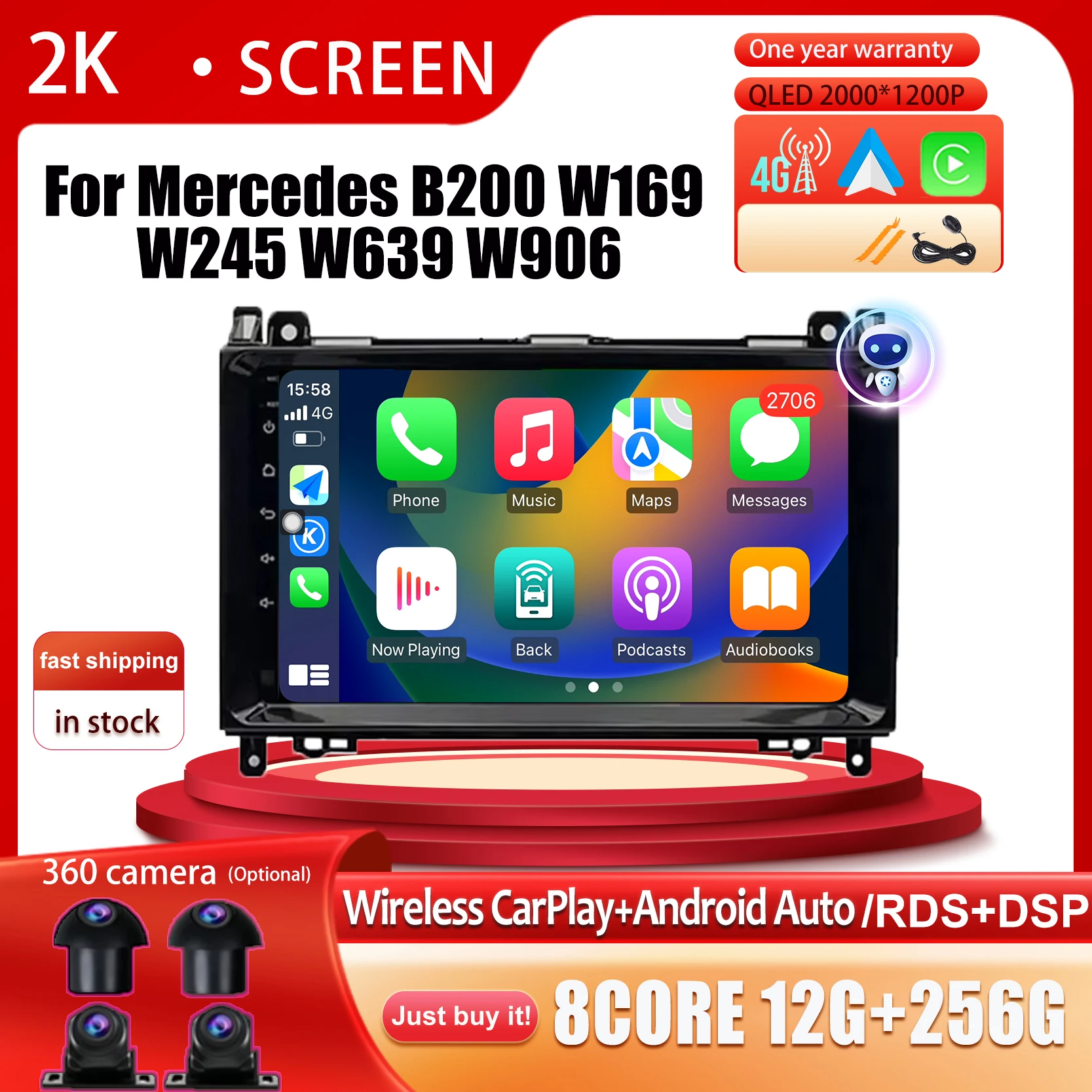 

Car Radio For Mercedes B200 W169 W245 W639 W906 Multimedia Player Stereo Carplay GPS Head Unit Android 14 Car accessories WIFI