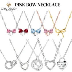 2024 Valentine's Day Series  Sterling Silver 925 Original Charms  Bow Crystal  Necklace  Chains Women Jewelry Gift  for Girls