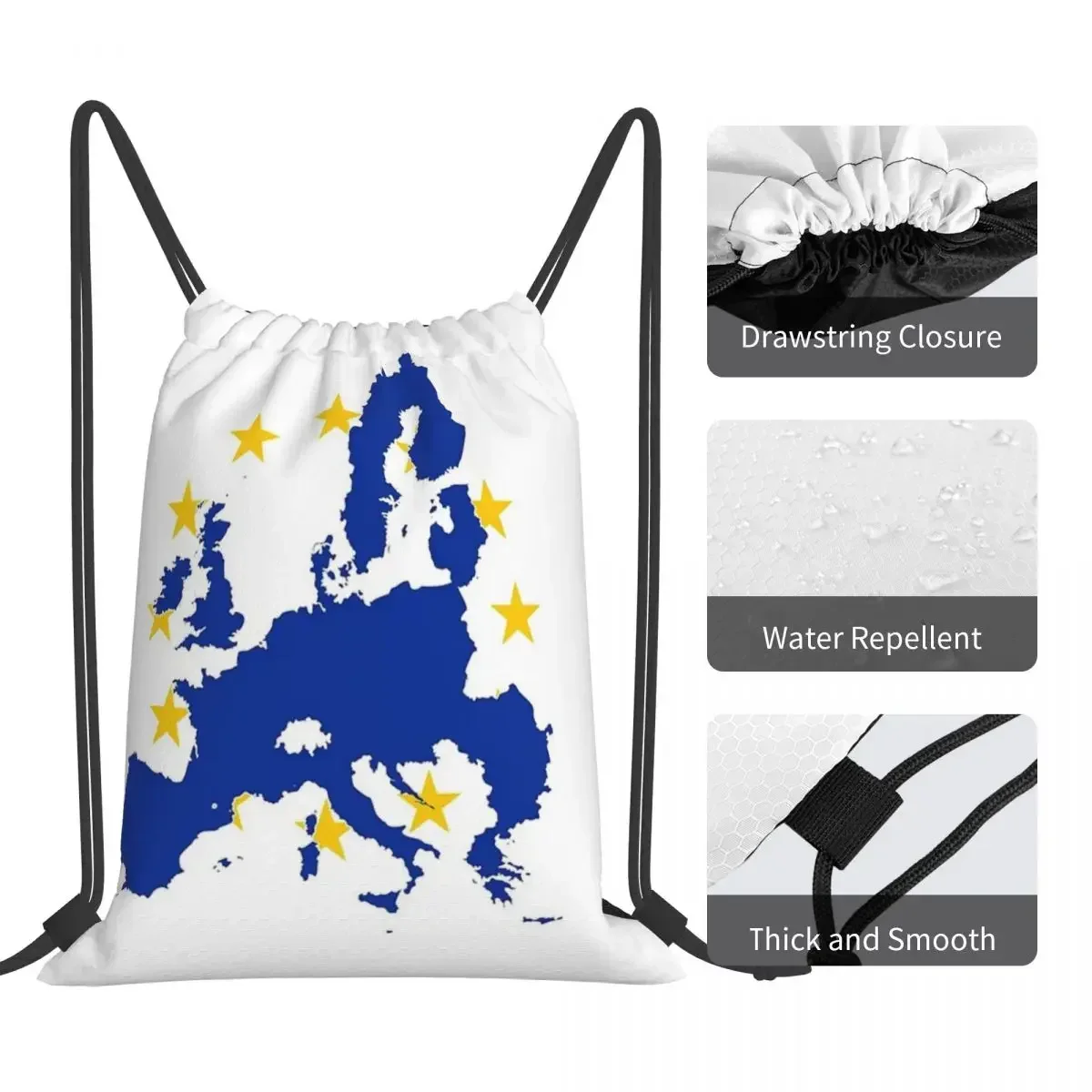 Flag Map Of European Union Backpacks Casual Drawstring Bags Drawstring Bundle Pocket Sundries Bag BookBag For Man Woman Students