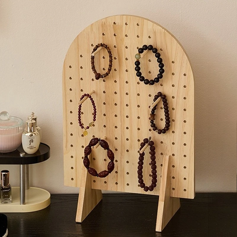 Wooden Jewelry Display Stand Necklace Bracelet Organizer Holder Storage Pegboard Earring Ring Rack Trinkets Jewelry Showcases