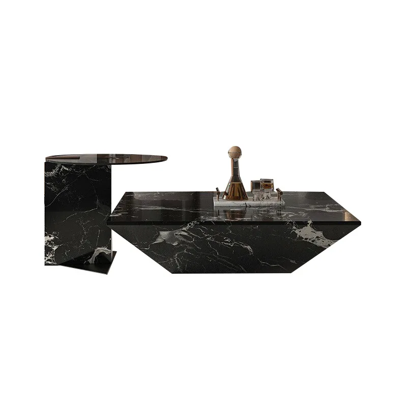 Italian natural luxury stone coffee table living room home light luxury high-end villa square black rose marble coffee table