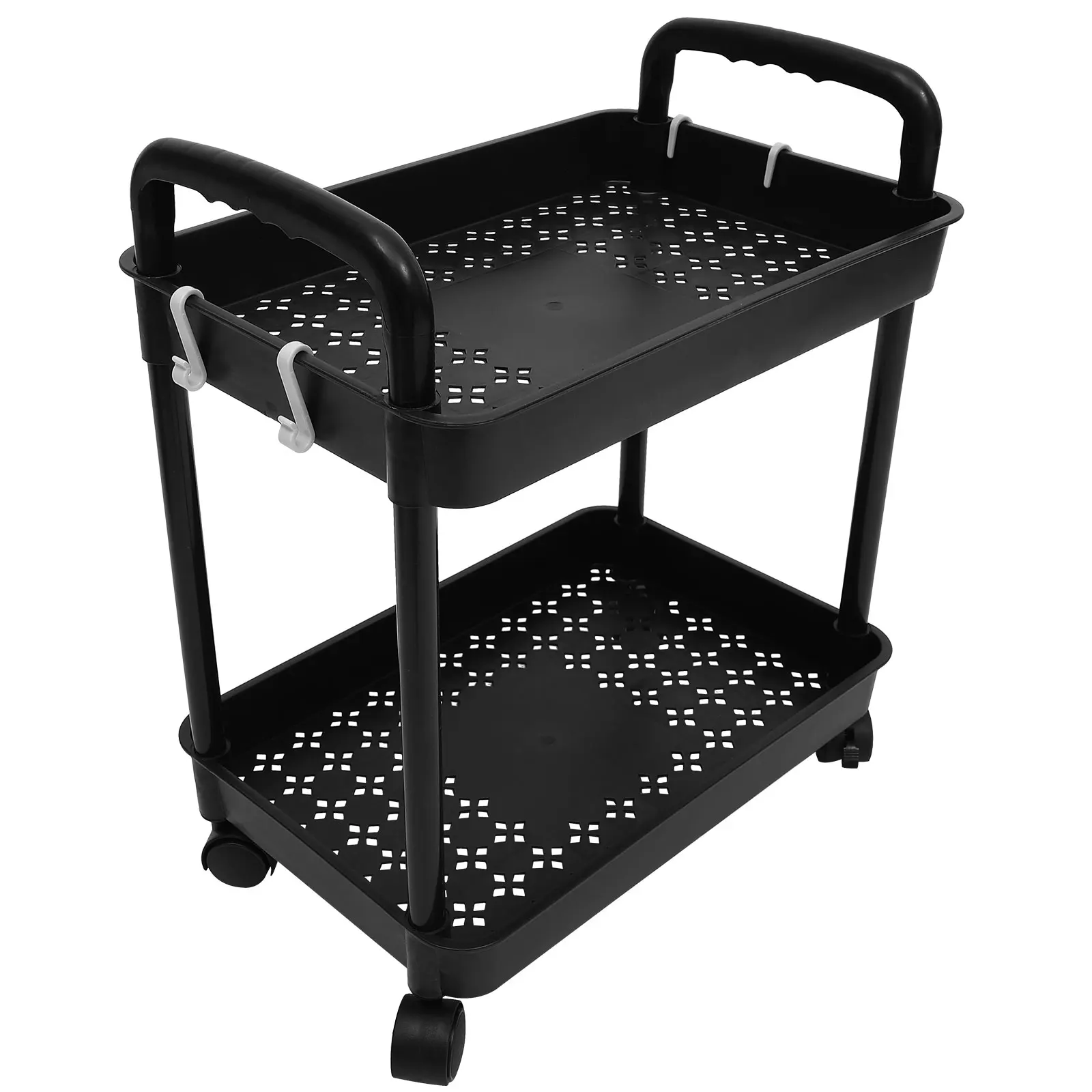 

2 Tier Rolling On Wheels Heavy Duty Storage Rack Double Layer Utility Cart 50Kg Capacity Pp Material For Home Kitchen Bathroom