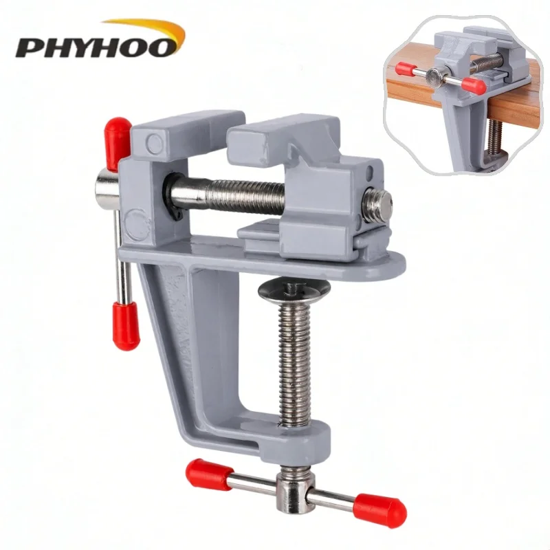 PHYHOO Mini torno de aluminio con abrazadera de mesa, herramientas y equipos para joyería, abrazaderas para hobby, herramienta portátil para reparación de moldes y manualidades