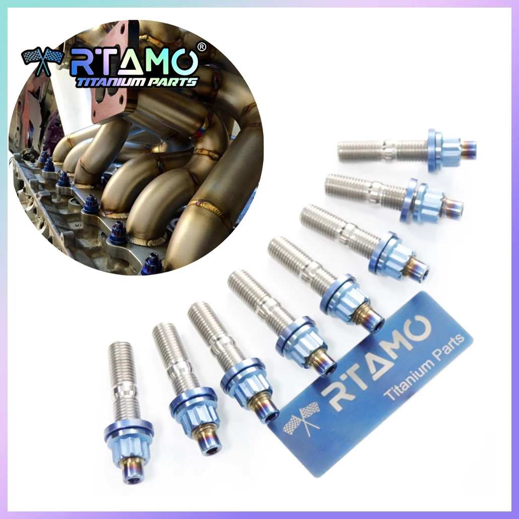 RTAMO Gr5 Titanium Exhaust Pipe Bolt M8X45 M10X55mm Automotive Exhaust Manifold Stud Kit Screw Nut Washer Set