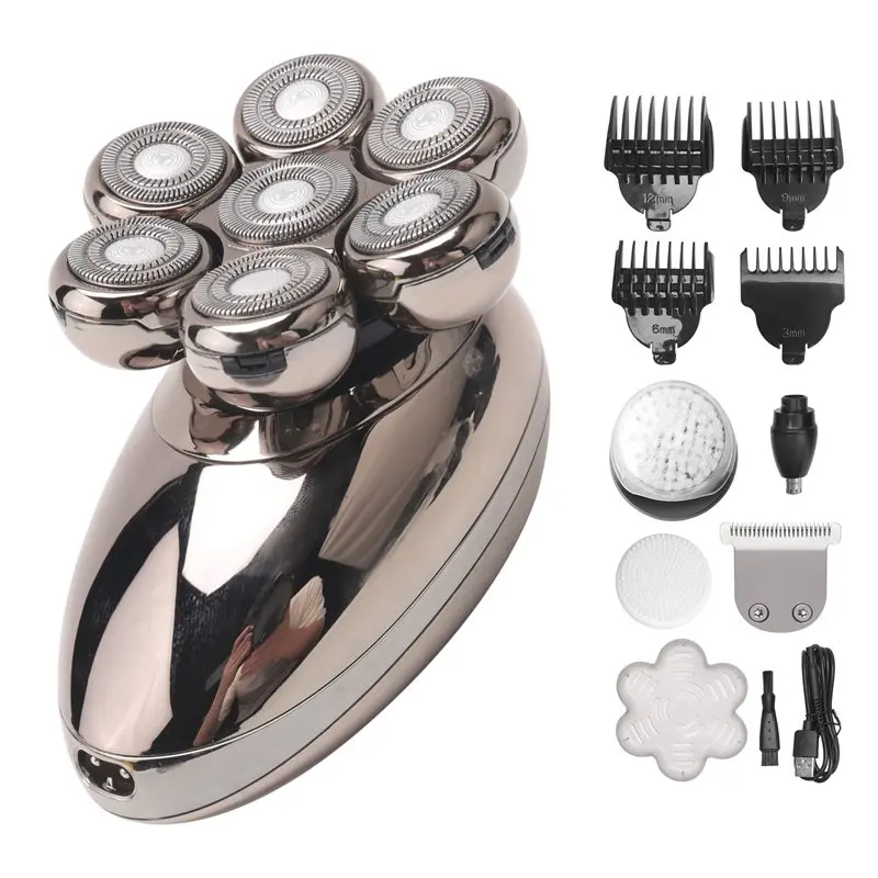 

A98I-Electric Shaver 7-Head Stainless Steel Blades USB Rechargeable For Men' S Beard& Hair Trimmer Quick Shave Gift For Men Silv