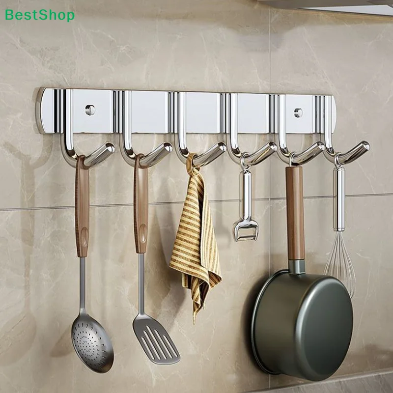 〔PP〕Multiple Stainless Steel Bathroom Coat Rack, Waterproof & Rustproof Wall Mounted Hooks for Towels & Coats