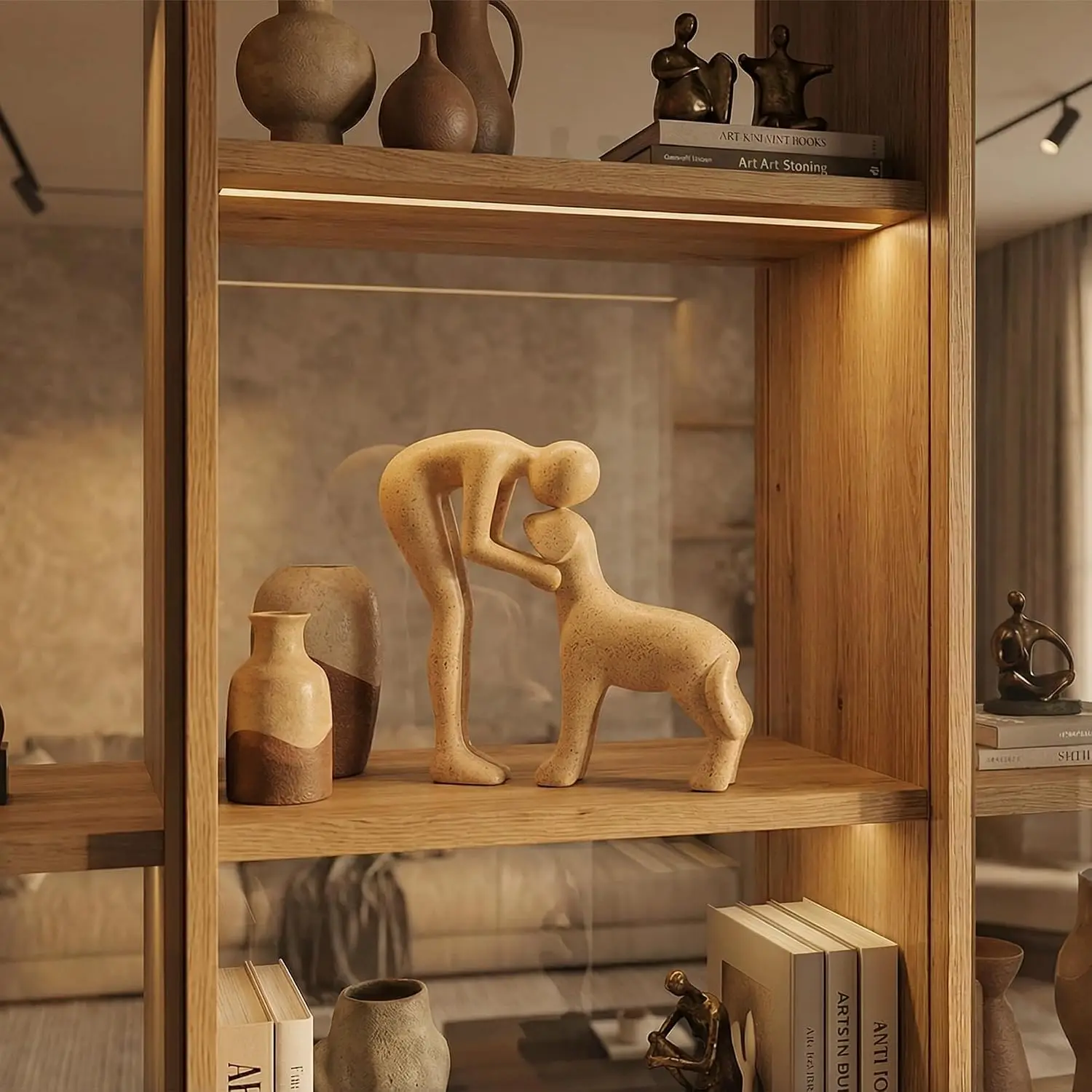 Dog Sculpture & Man Statue - Cute Home Decor Accents, Sandstone Dog Decor for Shelf, Office & Living Room, Thoughtful Memorial G