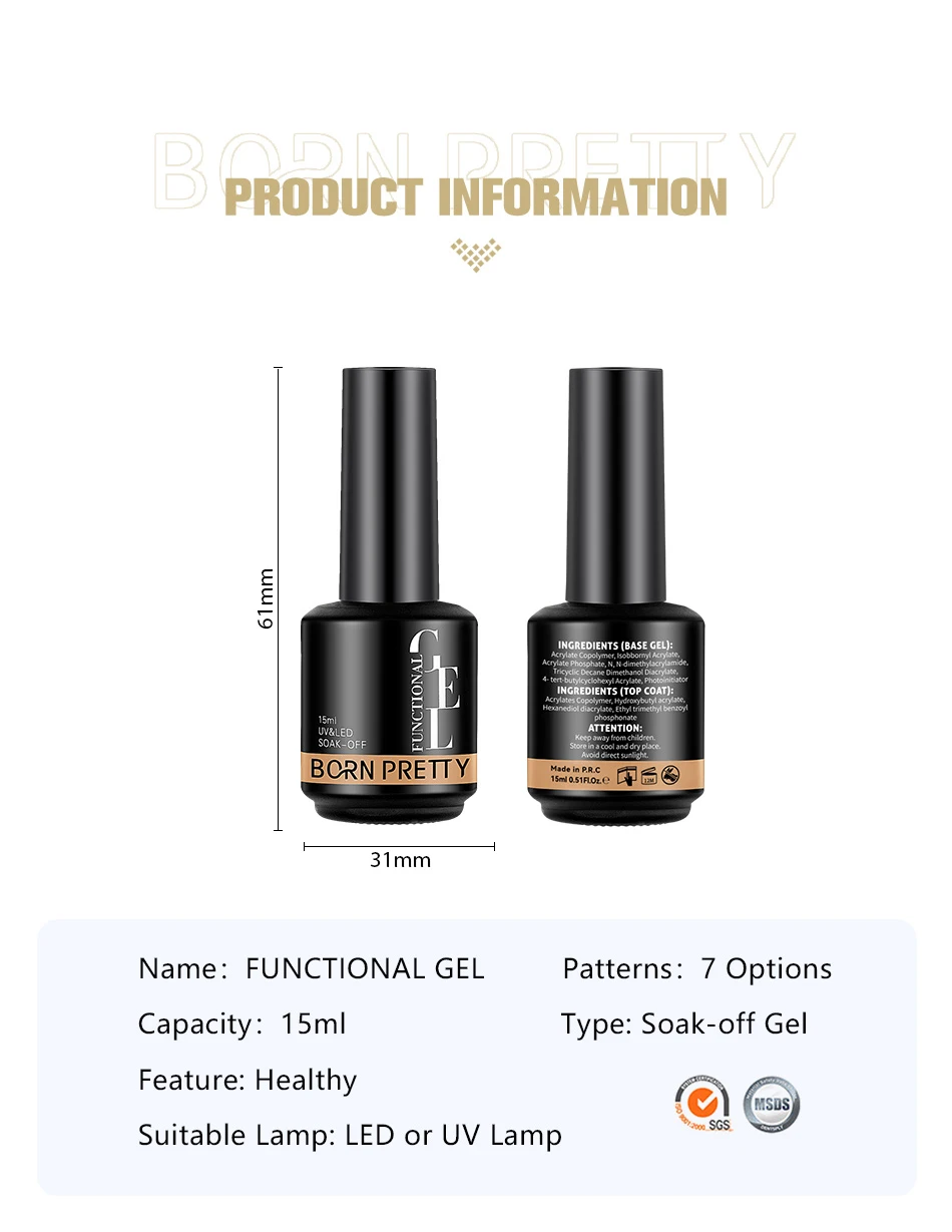 BORN PRETTY 15 ml Super Top Coat für Gel-Nagellack 45 Tage Verstärkungsgel Bulider Base Gel Langlebiger Gel-Lack zum Einweichen – Detail 2