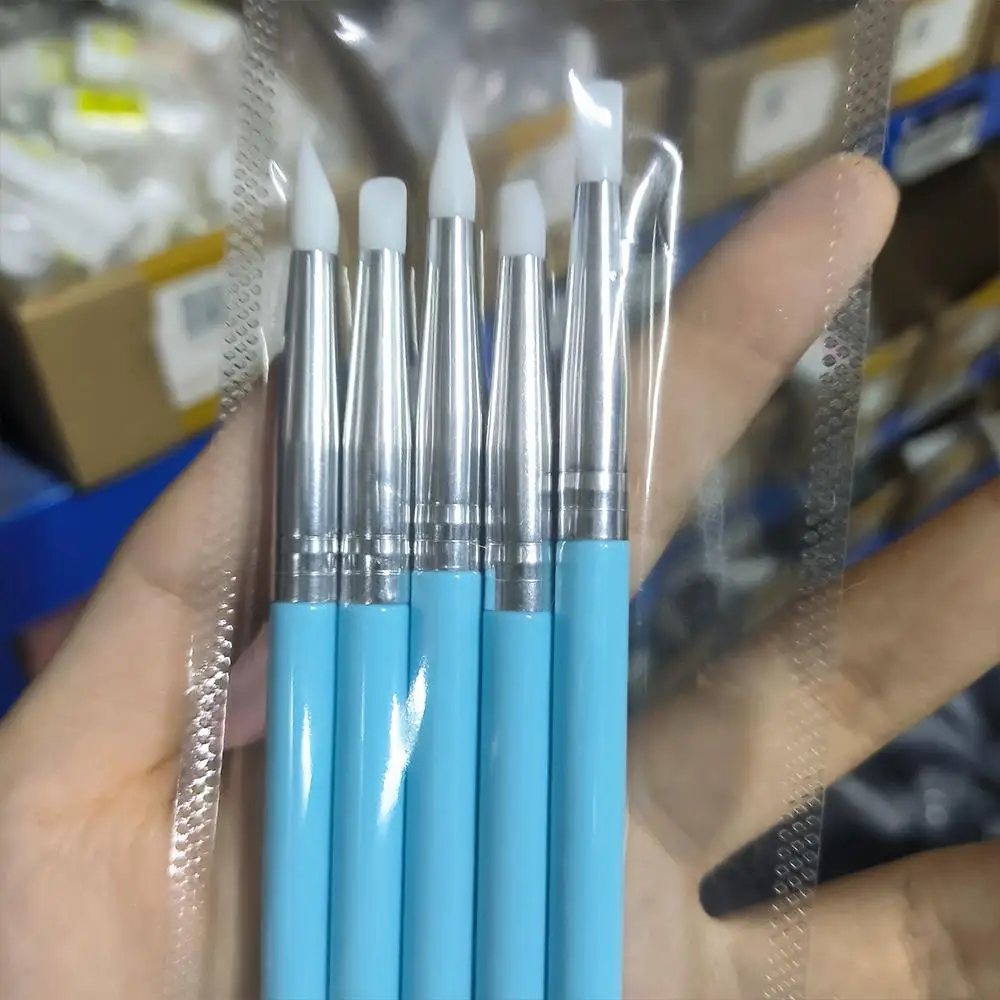 5 sztuk/zestaw Niebieski Silikonowy Pisak do Zdobienia Paznokci z Podwójną Końcówką 2w1 do Rzeźbienia Kwiatów i Nakładania Cyrkonii, Pędzel do Paznokci DIY do Rysowania i Modelowania