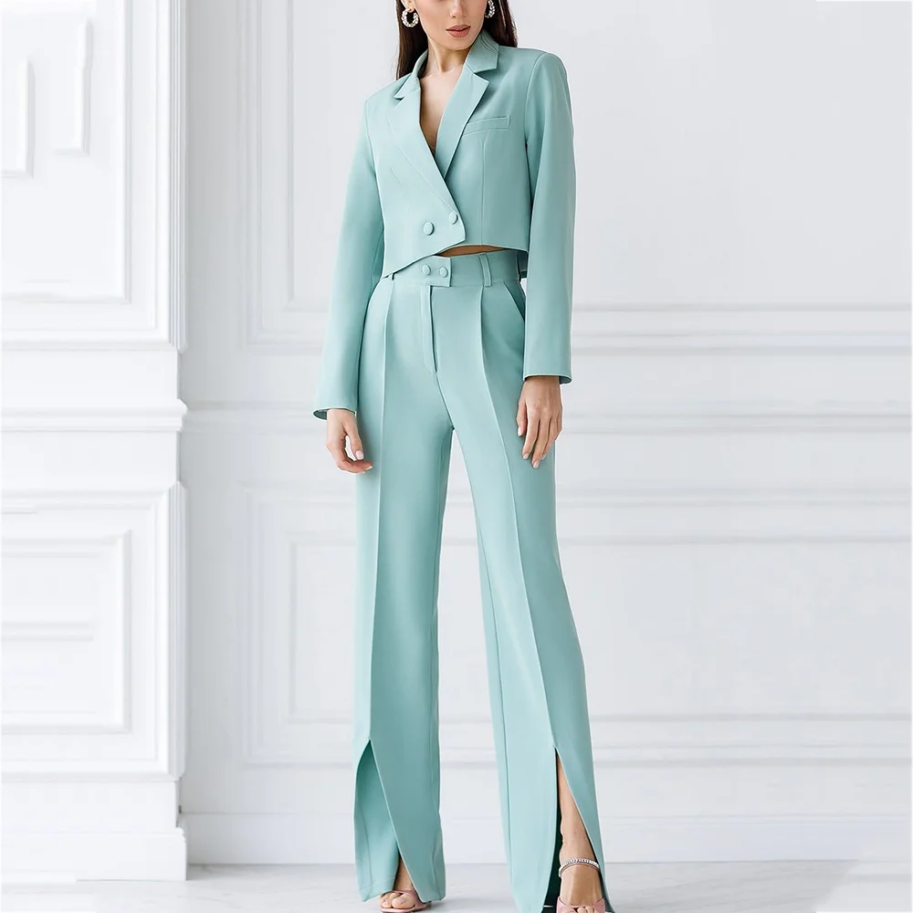 

Modish Women's Suits Solid Color Notch Lapel Chic Two Button Fashion Outfit Straight Daily Casual Two Piece Jacket Pants