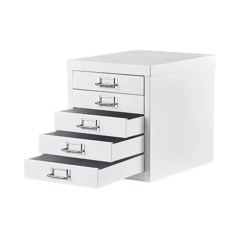 Office Cupboard 5 Drawer Metal Fireproof Office Cupboard File Cabinet with Silvery white drawer pulls