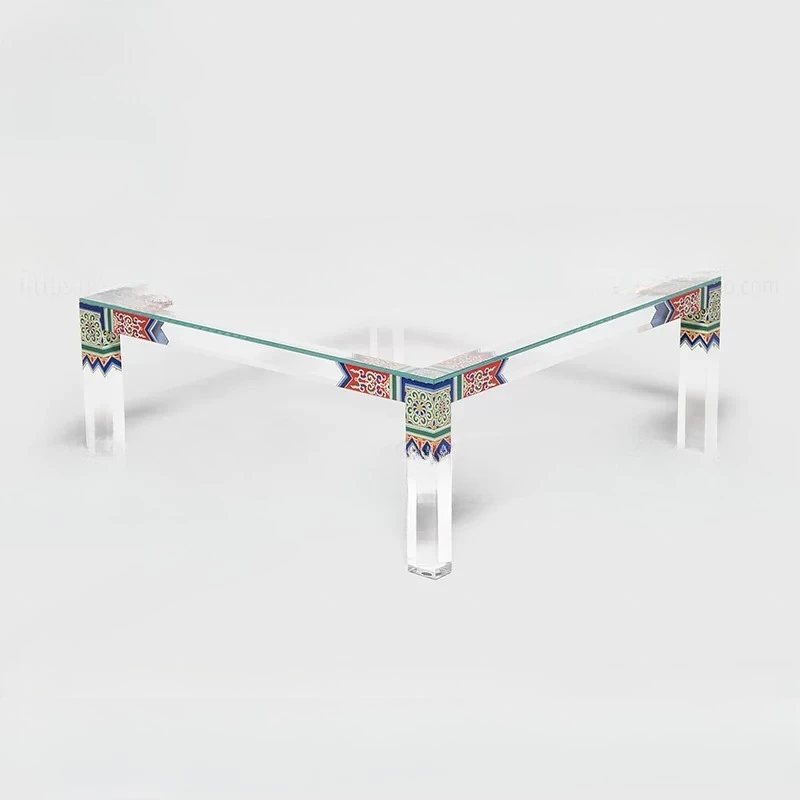 

Acrylic Chinese square coffee table transparent light luxury, home edge few Nordic bedroom corner few sofa side cabinet