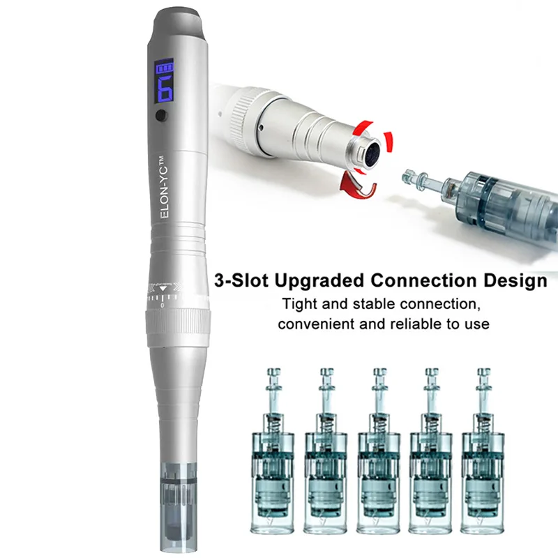 ELON-YC Dr Dermapen M8X With 5pcs Nano 0.25mm Replacement Cartridges, With Battery Level Display, Included Dr M8